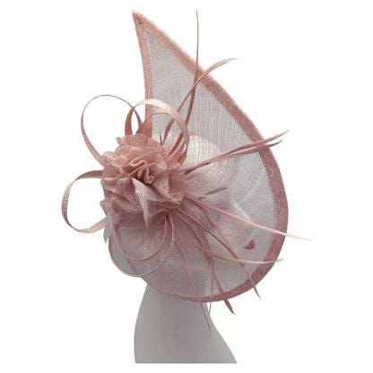Sinamay Teardrop Flower Fascinator Headband Clip with Feathers Wedding Races