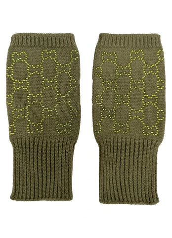 Women's Soft Fingerless Knitted Gloves Cosy Arm Warm Winter Ladies Fashion Gloves Sequined Interlocking Pattern