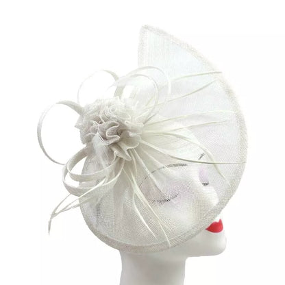 Sinamay Teardrop Flower Fascinator Headband Clip with Feathers Wedding Races