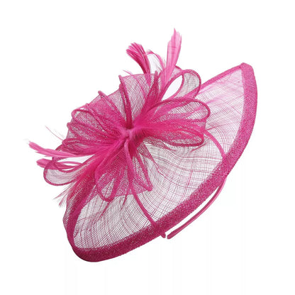 Sinamay Bow and Feather Teardrop Fascinator Headband & Clip Wedding Hat Race Royal Ascot Party