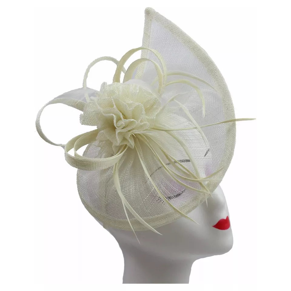 Sinamay Teardrop Flower Fascinator Headband Clip with Feathers Wedding Races