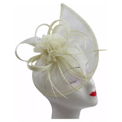 Sinamay Teardrop Flower Fascinator Headband Clip with Feathers Wedding Races