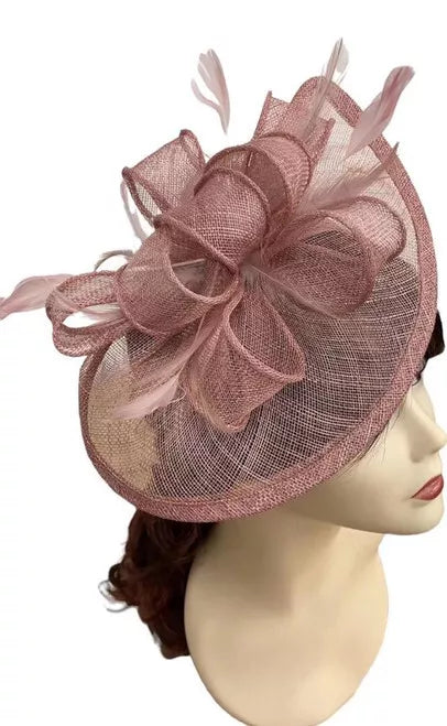 Sinamay Bow and Feather Teardrop Fascinator Headband & Clip Wedding Hat Race Royal Ascot Party