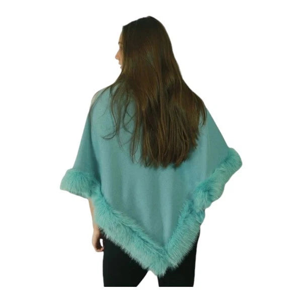 Women's Soft Cozy Stylish Poncho with Faux Fur Trim Winter Warm Ladies Cape Coat Wrap UK