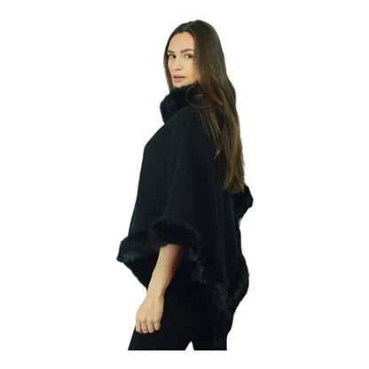 Women's Soft Cozy Stylish Poncho with Faux Fur Trim Winter Warm Ladies Cape Coat Wrap UK