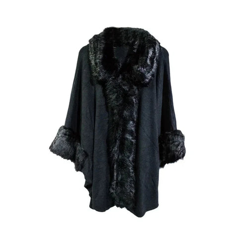 Women's Faux Fur Soft Feel Shawl Ladies Poncho Shawl Wrap Cape Jacket Warm Coat