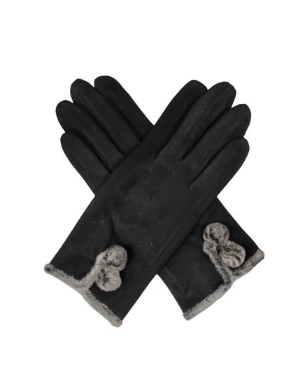 Women's Winter Fashion Gloves Fleece Faux Suede Gloves Warm Thermal Soft Lined Fur Pom Pom Gloves