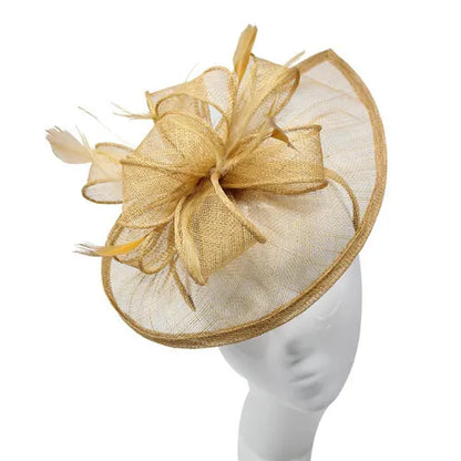 Sinamay Bow and Feather Teardrop Fascinator Headband & Clip Wedding Hat Race Royal Ascot Party