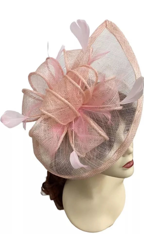 Sinamay Bow and Feather Teardrop Fascinator Headband & Clip Wedding Hat Race Royal Ascot Party