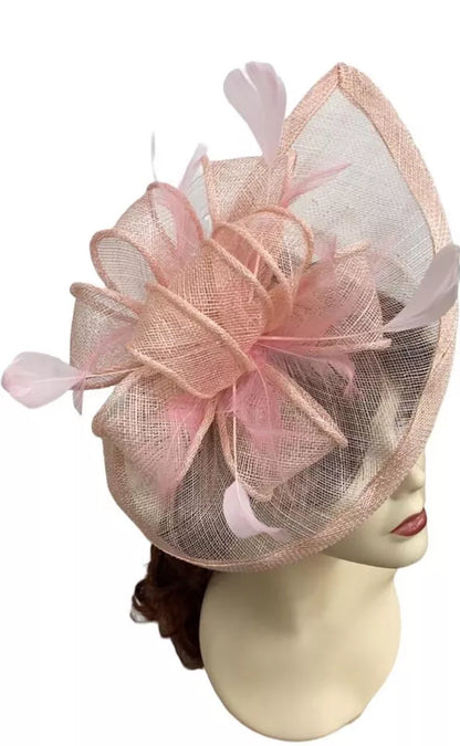Sinamay Bow and Feather Teardrop Fascinator Headband & Clip Wedding Hat Race Royal Ascot Party