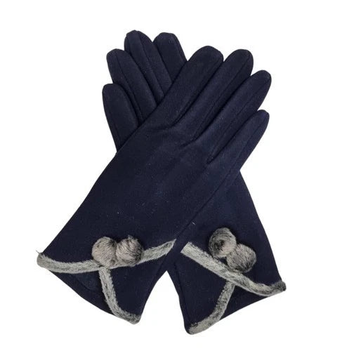 Women's Fashion Gloves Suede Fur Pom Pom Ladies Gloves Thermal Winter Warm Soft Fleece