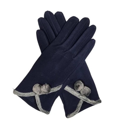 Women's Fashion Gloves Suede Fur Pom Pom Ladies Gloves Thermal Winter Warm Soft Fleece
