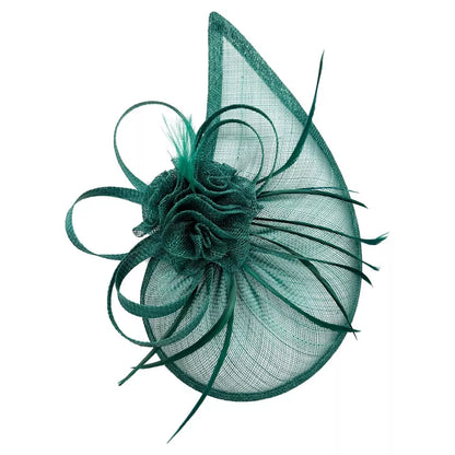 Sinamay Teardrop Flower Fascinator Headband Clip with Feathers Wedding Races
