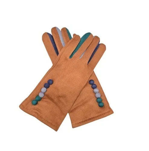 Women Faux Suede Gloves Winter Warm Fleece Soft Lined Multi Colour Button Gloves