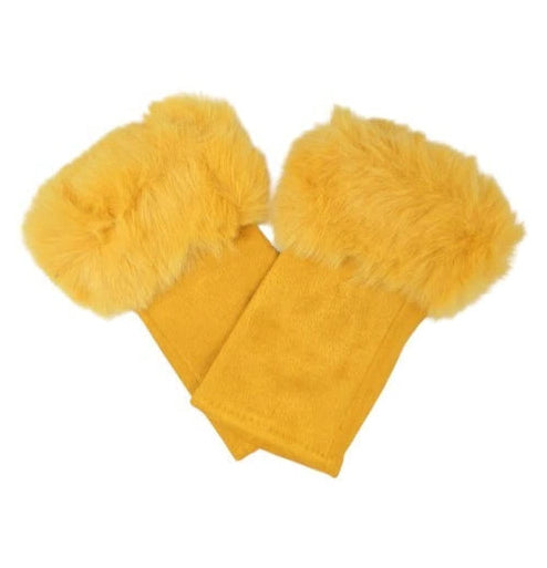 Women's Faux Suede Fingerless Gloves Fur Soft Warm Fleece Lined Mittens Gloves
