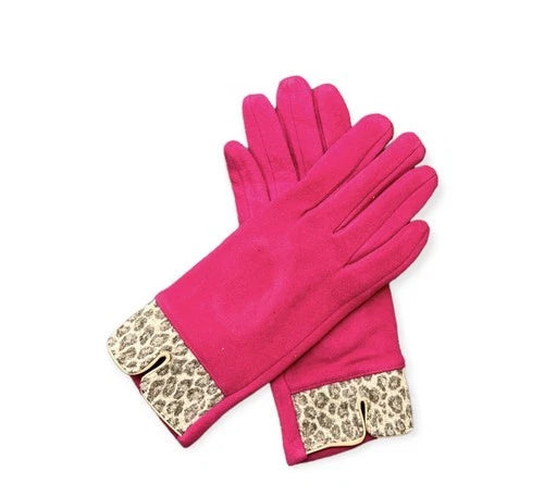 Women's Faux Suede Gloves Leopard Print Cuffs Fleece Winter Warm Cosy Gloves