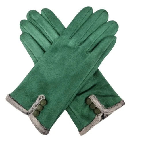Women's Winter Gloves Faux Fur Suede Warm Fleece Soft Lined Buttons Fashion Gloves