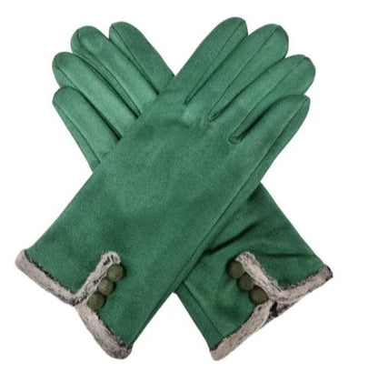 Women's Winter Gloves Faux Fur Suede Warm Fleece Soft Lined Buttons Fashion Gloves
