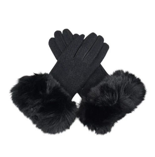 Women's Winter Round Faux Fur Gloves Cashmere Blend Gloves Soft Warm Fleece Touchscreen
