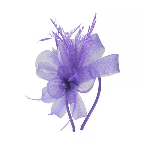 Looped Mesh Flower Feathers Pearl Fascinator Headband Alice band Wedding Ladies Day Royal Ascot Race