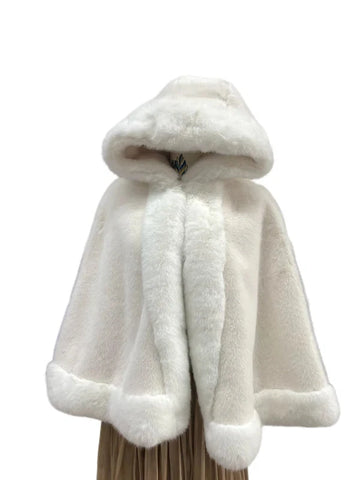 Women's Luxury Faux Fur Poncho Hooded Cape Ladies Cozy Winter Warm Coat Jacket Wrap UK