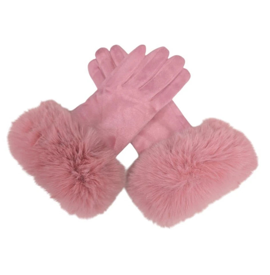 Women Winter Warm Gloves Ladies Suede Soft Faux Fur Fleece Lined Thermal Gloves