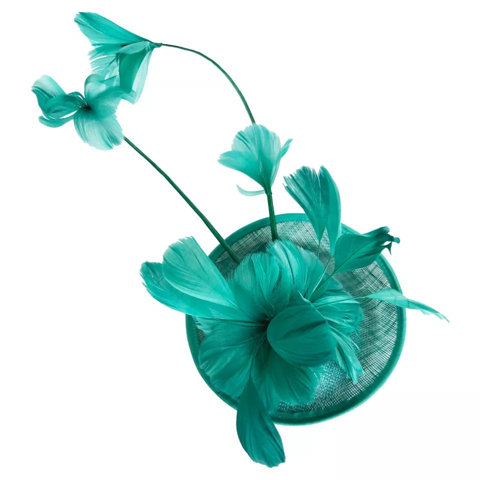 Women's Fascinator Headband Sinamay Round Hat Feather Wedding Royal Races Ascot