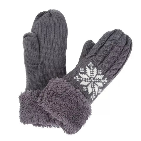 Women's Soft Cosy Knitted Mittens Ladies Thermal Insulated Gloves Extra Warm Winter Plain/Snowflake Mittens Gloves