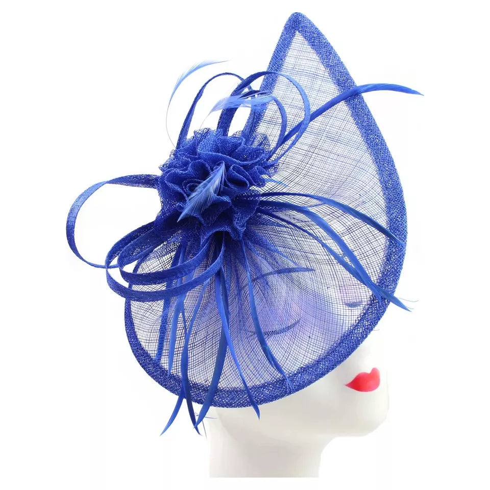 Sinamay Teardrop Flower Fascinator Headband Clip with Feathers Wedding Races
