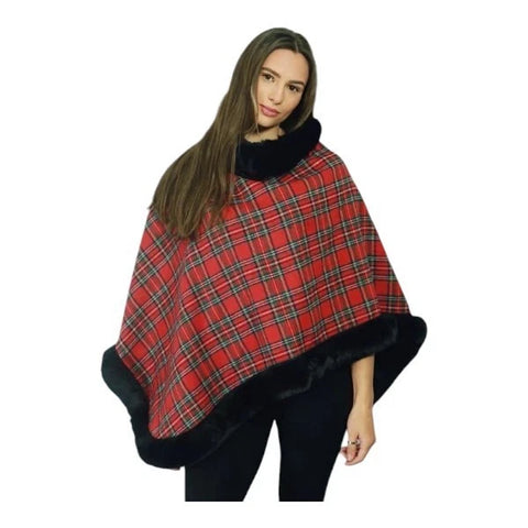 Women's Soft Cozy Stylish Poncho with Faux Fur Trim Winter Warm Ladies Cape Coat Wrap UK