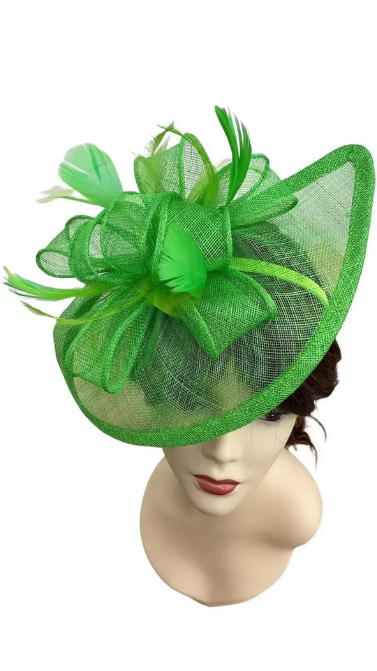 Sinamay Bow and Feather Teardrop Fascinator Headband & Clip Wedding Hat Race Royal Ascot Party