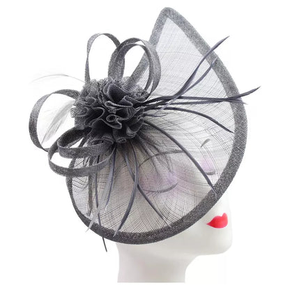 Sinamay Teardrop Flower Fascinator Headband Clip with Feathers Wedding Races