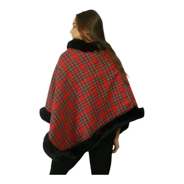 Women's Soft Cozy Stylish Poncho with Faux Fur Trim Winter Warm Ladies Cape Coat Wrap UK