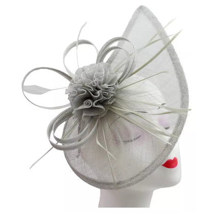 Sinamay Teardrop Flower Fascinator Headband Clip with Feathers Wedding Races