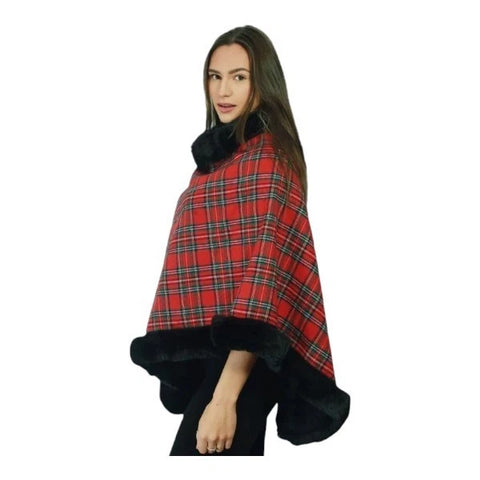 Women's Soft Cozy Stylish Poncho with Faux Fur Trim Winter Warm Ladies Cape Coat Wrap UK