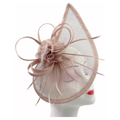 Sinamay Teardrop Flower Fascinator Headband Clip with Feathers Wedding Races