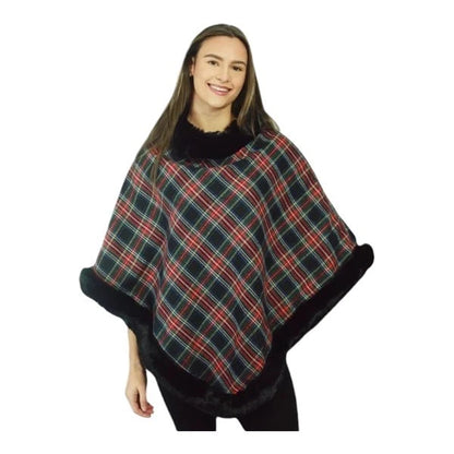 Women's Soft Cozy Stylish Poncho with Faux Fur Trim Winter Warm Ladies Cape Coat Wrap UK
