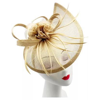 Sinamay Teardrop Flower Fascinator Headband Clip with Feathers Wedding Races