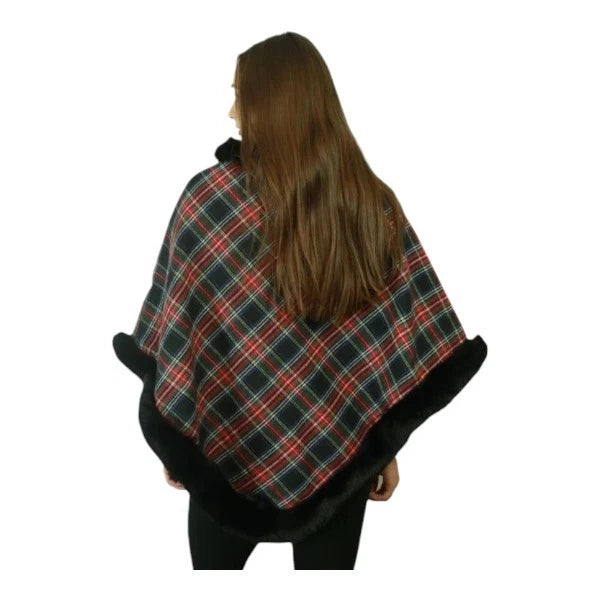 Women's Soft Cozy Stylish Poncho with Faux Fur Trim Winter Warm Ladies Cape Coat Wrap UK