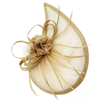 Sinamay Teardrop Flower Fascinator Headband Clip with Feathers Wedding Races