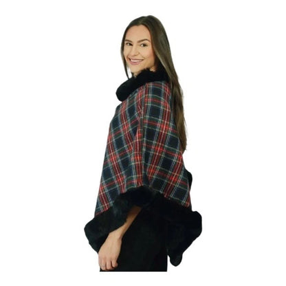 Women's Soft Cozy Stylish Poncho with Faux Fur Trim Winter Warm Ladies Cape Coat Wrap UK