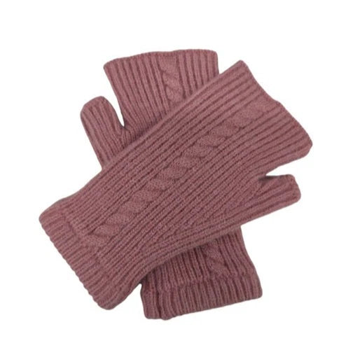 Women's Half Finger/Fingerless Gloves Cashmere Blend Cable Knit Winter Wool Gloves Mittens