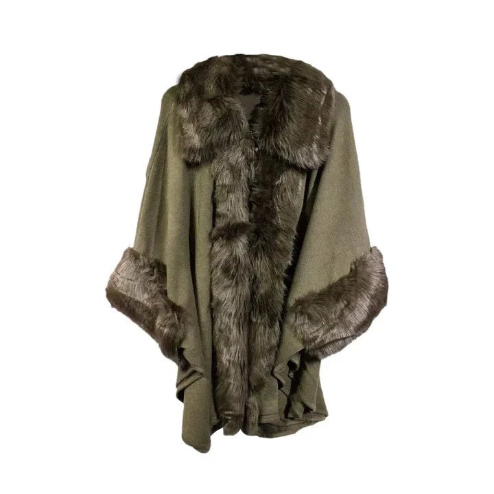 Women's Faux Fur Soft Feel Shawl Ladies Poncho Shawl Wrap Cape Jacket Warm Coat