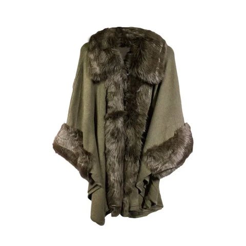 Women's Faux Fur Soft Feel Shawl Ladies Poncho Shawl Wrap Cape Jacket Warm Coat