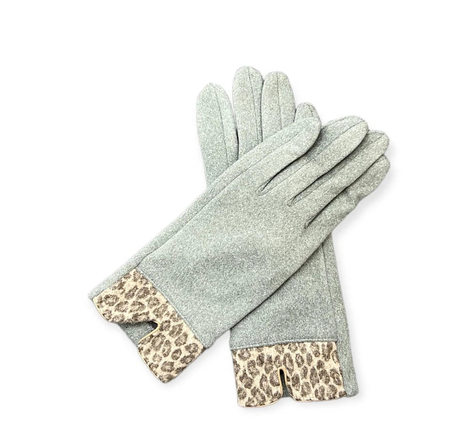 Women's Faux Suede Gloves Leopard Print Cuffs Fleece Winter Warm Cosy Gloves