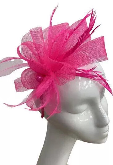 Looped Mesh Flower Feathers Pearl Fascinator Headband Alice band Wedding Ladies Day Royal Ascot Race
