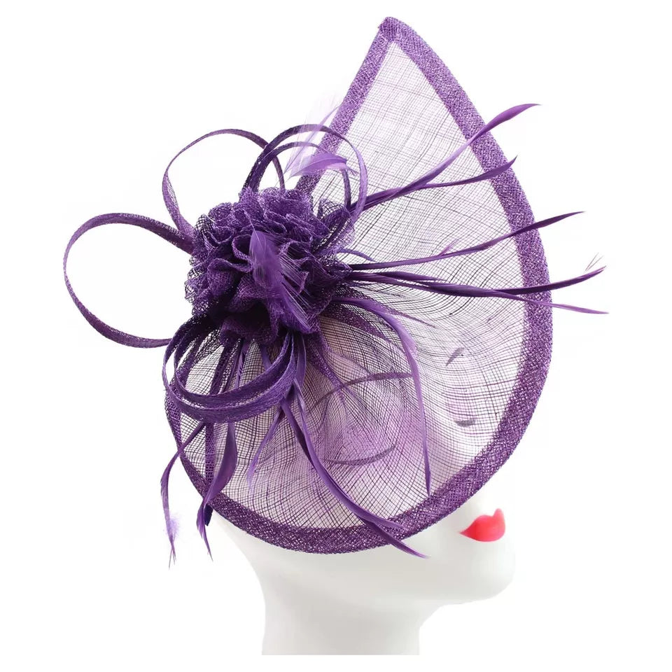 Sinamay Teardrop Flower Fascinator Headband Clip with Feathers Wedding Races