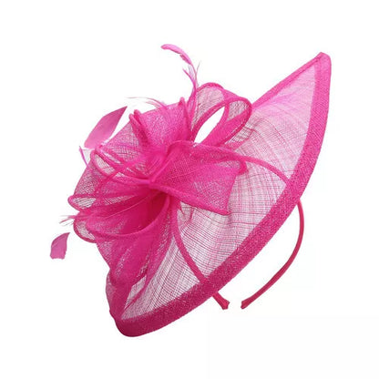 Sinamay Bow and Feather Teardrop Fascinator Headband & Clip Wedding Hat Race Royal Ascot Party