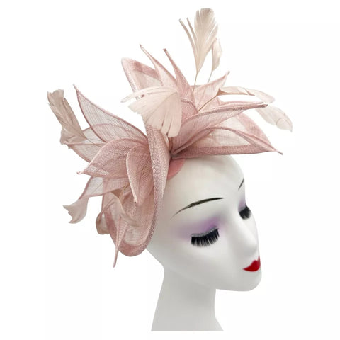 Asymmetric Twisted Shaped Flowers and Feathers Burst Fascinator
