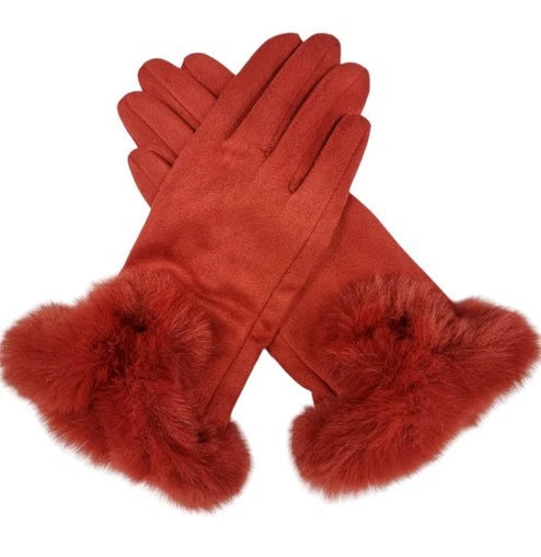 Women's Warm Winter Gloves Ladies Suede Faux Fur Gloves Fleece Soft Lined Thermal Gloves